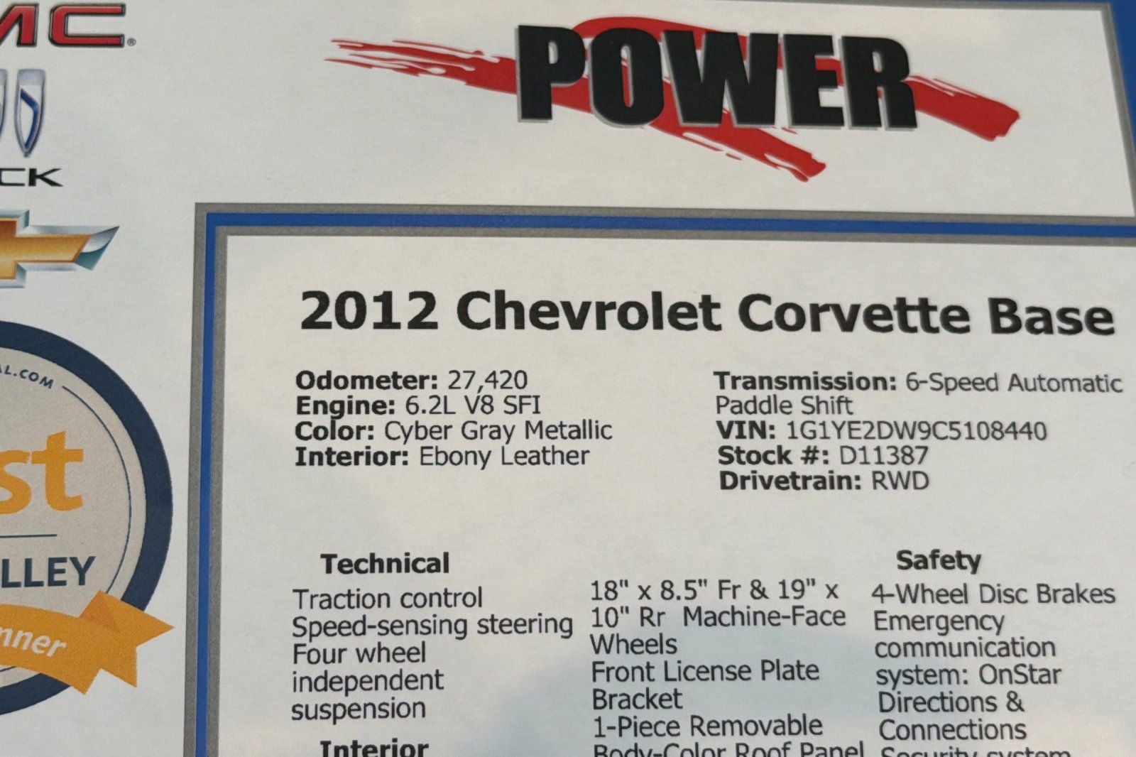2012 Chevrolet Corvette Base 1LT